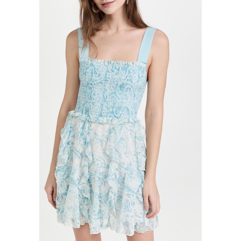 Alice and Olivia Blue and Cream Floral Ruffle Mini Dress